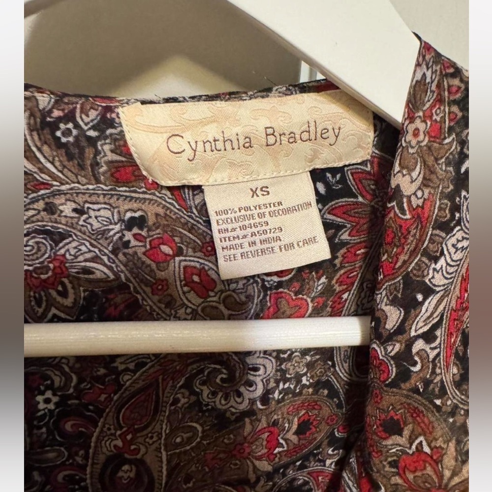 Cynthia Bradley brown floral Paisley button front hooded cardigan reversible - Picture 2 of 8